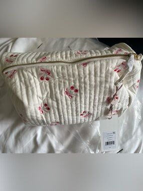 LoveShackFancy Quilted Cherry Embroidered Cosmetic Bag NWT